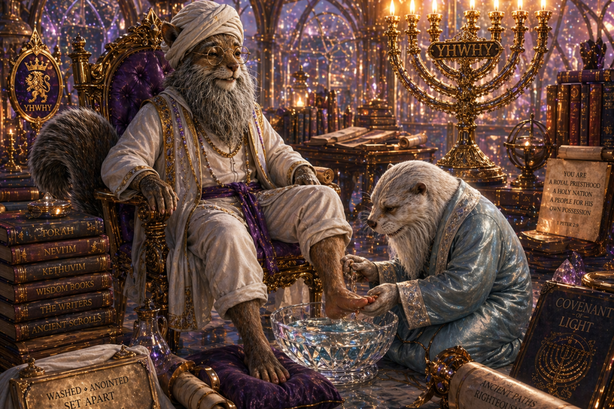 avatar that you made for me earlier sitting on a chair dressed in white the cuffs of my pant legs rolled up one foot is in a crystal bowl of water the other is being washed
