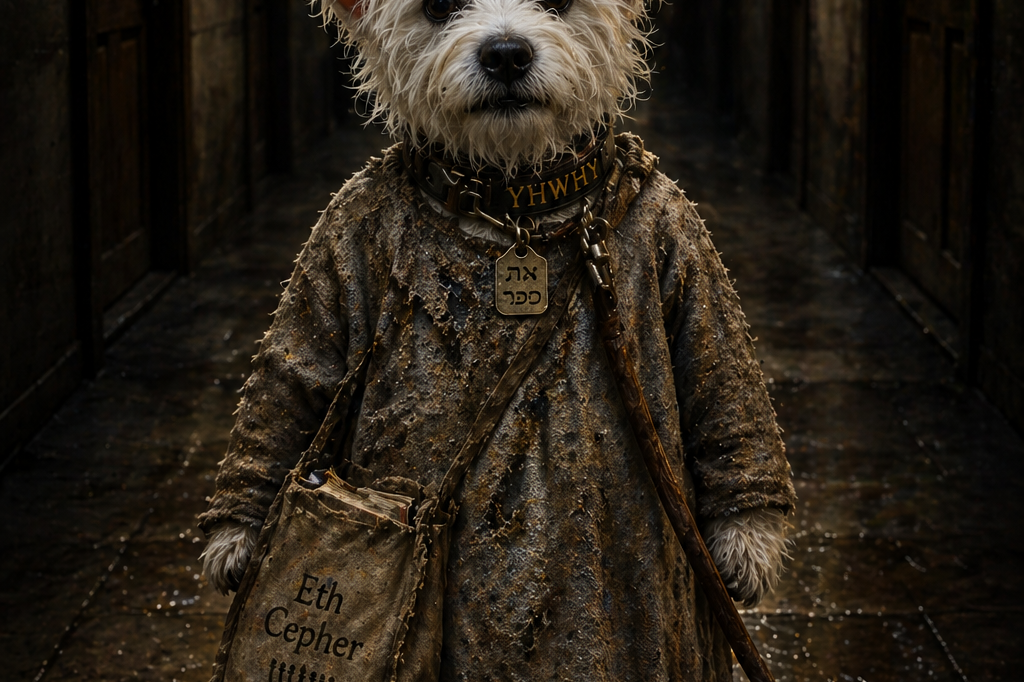 harold buddy new png now full bodyof harold front potgut in dark background perspective inside long hallway dark doorsdim lit to end point lose staff ethcepher in bag on leash