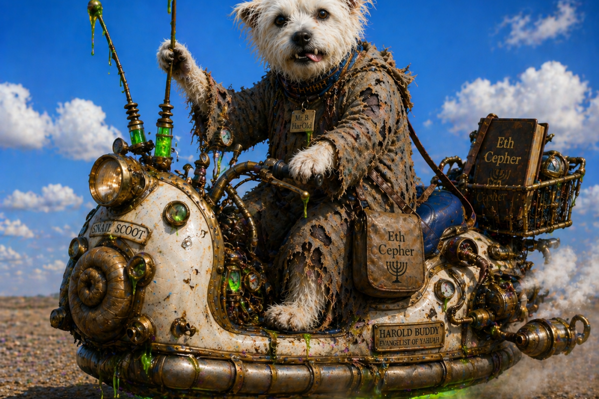 harolds imagination snail scoot steampunk snail white harleyd. hovermobil harold holds antennas drips green ooz