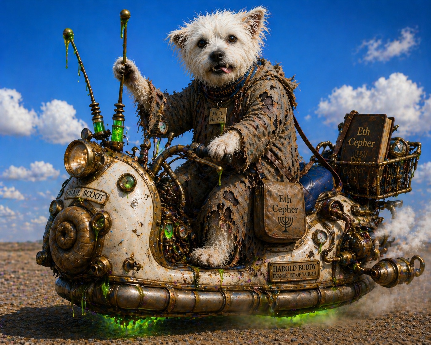 harolds imagination snail scoot steampunk snail white harleyd. hovermobil harold holds antennas drips green ooz