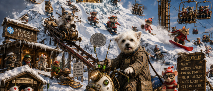 harolds scoot on mlqtzdq mt. at snow shi lodge critters having dangerous fun cause they cant get hut some ski sled on rails big icy igloo with a cave of treasure at the top