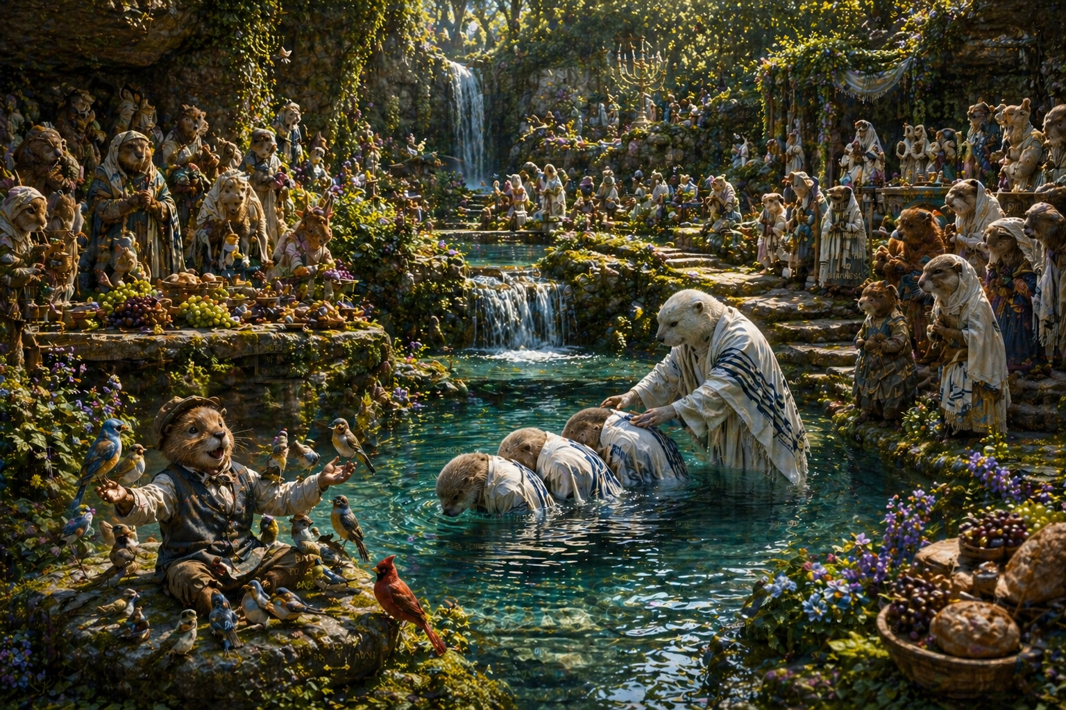 mikvah immersion baptism going on with 3 being immersed by the white otter they are going into the water and praising yahuah