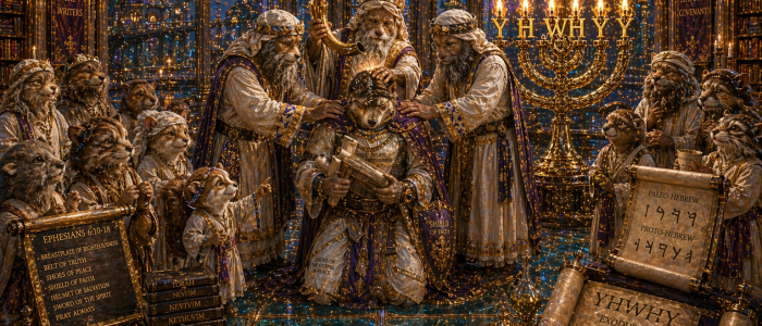 animals the warrior does not have a sword he has scriptures a spiritual battle theyre preparing him for widen out the shot getting the whole of the room and the glass and the city behind