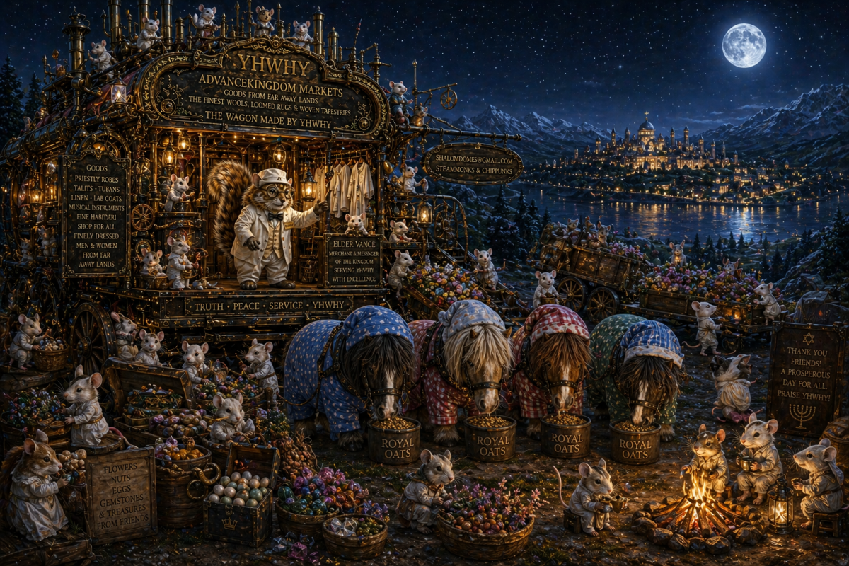 night time the wagon has reached its destination mice are unloading the flowers nuts eggs and gemstones traded for the fine linens and the four little ponies are so happy to be home