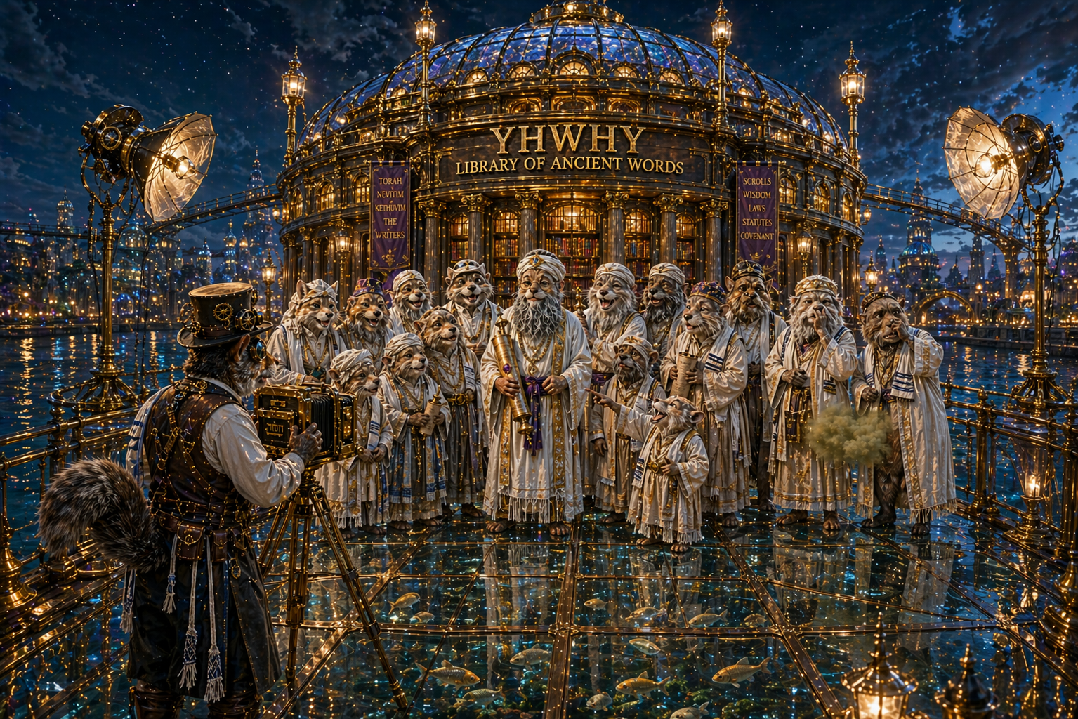 the group same group and photographer fully in the photograph wide angle you can see the whole of the building and the lights add a few tzitzit