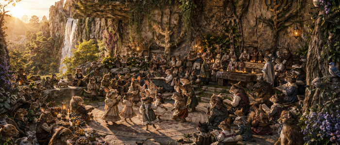 worship for shabbats this is not like a grand human building it is earthly with rock cliff slabs for protection from onlookers and weather ferns florals birds all furry creatures